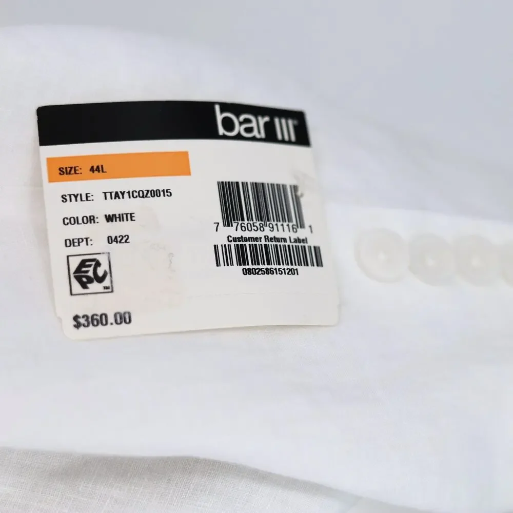 Bar III Men's White Linen Summer Casual Slim-Fit Formal Suit Jacket Size 44L
